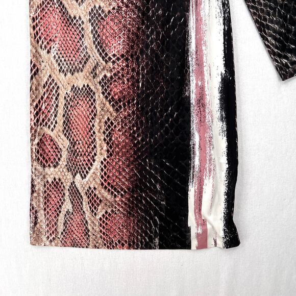 ROBERTO CAVALLI Python Printed One Sleeve Dress XL Pink Black Snake Asymmetric - Picture 6 of 13